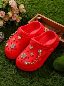 HOEASE Guốc gỗ cho bé gái, giày làm vườn, dép xăng đan rỗng nhẹ, thoải mái, họa tiết hoa mùa xuân/hè. - Đỏ - Xem 4