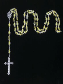 1 件时尚新款复古椭圆形水晶玻璃珠项链配圣母玛利亚吊坠，适合日常佩戴，男女通用 - 彩色 - 查看 7