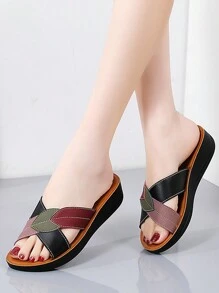 Summer Slippers For Mom, Comfortable, Flat, Anti-Slip, Solid Color, Middle-Aged, Elderly Women Slipper