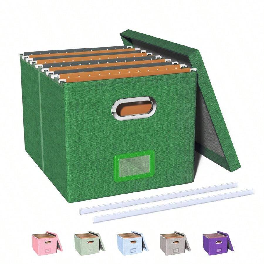 File Organizer Box,Filing Box With Lid,File Box For Letter/Legal File Folder Storage, Portable Hanging File Box For Office/Decor/Home,1 Pack,Black-Box Only - Vivid-green - View 1