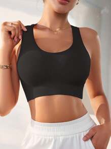 1 Stück nahtloser Racerback Sport-BH, elastische Einfarbige Unterwäsche mit Cut-Outs auf der Rückseite für Frauen