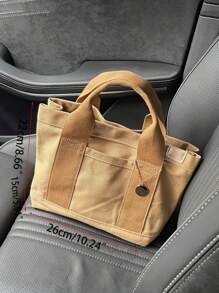 大容量帆布手提包 母婴尿布包 女士午餐包 休闲多功能手提包 - 卡其色 - 查看 5