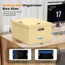 Caja organizadora de archivos, caja de archivos con tapa, caja de archivos para almacenamiento de carpetas de archivo tamaño carta/legal, caja colgante portátil para oficina/decoración/hogar, 1 paquete, negro-solo la caja - Amarillo crema (cuero) - Ver 2