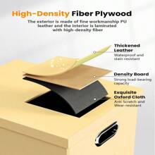 Caja organizadora de archivos, caja de archivos con tapa, caja de archivos para almacenamiento de carpetas de archivo tamaño carta/legal, caja colgante portátil para oficina/decoración/hogar, 1 paquete, negro-solo la caja - Amarillo crema (cuero) - Ver 3