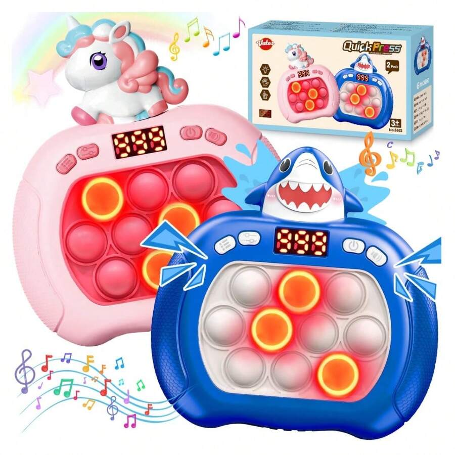 Vatos 2 Pack Fast Push Toy Pop Games For Kids 3-12 Fidgets Sensory Toy For 3 4 5 6 7 8+ Year Old Girl Boy Birthday Gifts For Girls Boys Age 5-7 Light Up Shark Toys - 2PCS a set - View 1