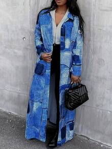 1pc Vestido longo de manga comprida com estampa floral e gola