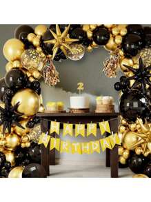 149pcs Black, Gold & Shiny Gold Sequin Balloon Garland Arch Kit, Includes Gold & Black Confetti Balloon, For Wedding Birthday Party Decor, Latex Balloon Decoration, Birthday Photo Backdrop, Birthday Party, Anniversary, Room Decoration, Graduation, Christmas - Multicolor - View 4