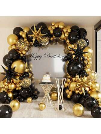 149pcs Black, Gold & Shiny Gold Sequin Balloon Garland Arch Kit, Includes Gold & Black Confetti Balloon, For Wedding Birthday Party Decor, Latex Balloon Decoration, Birthday Photo Backdrop, Birthday Party, Anniversary, Room Decoration, Graduation, Christmas