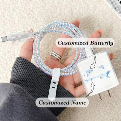 Personalized Customized 5 Pieces Set Of 1.5m Laser Winding Device, Cable Protection Cover, And Tpu Charging Head Protection Cover, Compatible With Apple 12/13/14 Series, 20w Fast Charging Data Cable ﻿
