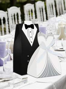 36 件（18 件婚纱+18 件西装）婚纱礼盒燕尾服新娘和新郎婚礼招待袋糖果巧克力礼盒创意复古婚礼散装带丝带生日新娘送礼会客人装饰派对用品婚礼派对回礼丝带糖果盒礼盒餐桌装饰，圣诞节情人节 - 彩色 - 查看 6