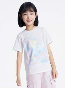 Annil EG421157 Roupa Infantil Camisa de Malha de Manga Curta com Estampa Bordada de Concha e Gola Redonda, Camiseta de Verão Nova Casual para Meninos e Meninas, Superior Fresco e Doce e Versátil