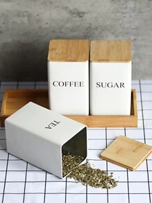 1/3pcs Food Storage Jars Set, Kitchen Canister With Bamboo Lids For Coffee, Sugar, Tea, Black & White - Multicolor - View 2