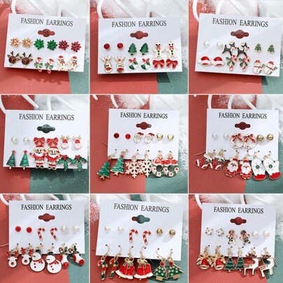 6 Pairs/Set Christmas Earrings Set Women Winter Christmas Earrings Christmas Gifts Party Gifts Exquisite Snowflake Bells Christmas Tree Stick Santa Claus Stud Earrings Drop Earrings Combo SetWalking