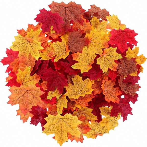Maple Leaves Artificial Fall Leaves Bulk 400Pcs Assorted Mixed Faux Fall Color Maple Leaves Decoration Fake Maple Left Art For Craft, Wedding, Festival, Party, Thanks-Giving And Outdoor Decorating,Fall Decor,Autumn,Fake Plants