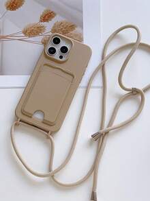 1pc Oil Spraying Card Holder Phone Case With Lanyard Hole, Compatible With IPhone 15/15Pro/15Pro Max/15Plus/11/12/13/14/XS/XR/11Pro/11Pro Max/12Pro/12Pro Max/13Pro/13Pro Max/14Pro/14Pro Max/14Plus/7Plus/8Plus/8/SE2 - Multicolor - View 4