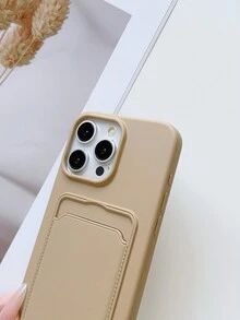 1pc Oil Spraying Card Holder Phone Case With Lanyard Hole, Compatible With IPhone 15/15Pro/15Pro Max/15Plus/11/12/13/14/XS/XR/11Pro/11Pro Max/12Pro/12Pro Max/13Pro/13Pro Max/14Pro/14Pro Max/14Plus/7Plus/8Plus/8/SE2 - Multicolor - View 3