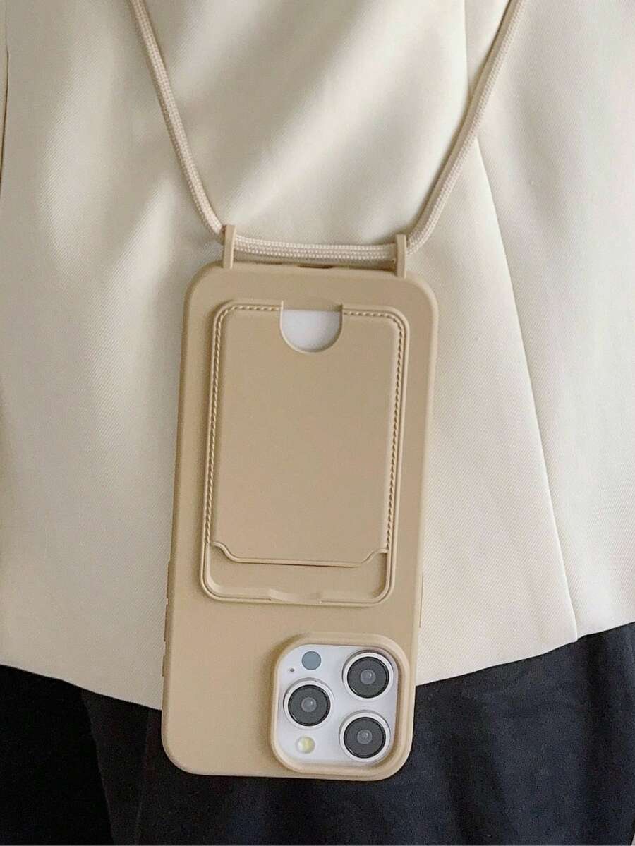 1pc Oil Spraying Card Holder Phone Case With Lanyard Hole, Compatible With IPhone 15/15Pro/15Pro Max/15Plus/11/12/13/14/XS/XR/11Pro/11Pro Max/12Pro/12Pro Max/13Pro/13Pro Max/14Pro/14Pro Max/14Plus/7Plus/8Plus/8/SE2 - Multicolor - View 1