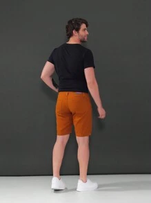 Men Denim Shorts - 芥末黃 - 查看 2
