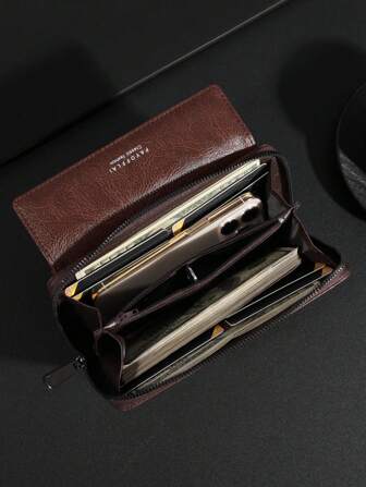 Men's Business Double Layer PU Leather Buckle Men's Bank Card Clip Zipper Wallet Wallet Old Style Men For Men Wallet Purse Wallet Long Wallet Wristlet Wallet