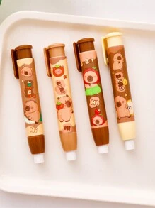 1pc/2pcs/4pcs 随机卡通水豚橡皮擦，学生用伸缩铅笔橡皮擦，可爱水豚橡皮擦，学生绘图橡皮擦，学生奖品奖励橡皮擦