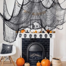 1 tấm vải tuyn đen đa năng dùng làm phông nền cho tiệc Halloween, vật dụng cho tiệc ngày lễ - màu đen - Xem 4