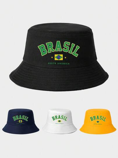 ROMWE 1 chiếc mũ chống nắng ngoài trời, mũ du lịch chống tia UV dành cho nữ, in hình Brazil Nam Mỹ, mũ tai bèo unisex, thích hợp cho mùa xuân/hè.