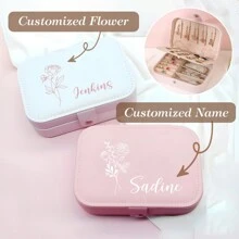 1 Stück personalisierte Blumen und Namen Schmuckaufbewahrungsbox für Damen, modischer personalisierter Leder Schmuckorganizer, perfektes Geschenk für Frauen, Mutter, Freundin, Jahrestag.