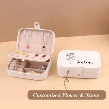 1 Stück personalisierte Blumen und Namen Schmuckaufbewahrungsbox für Damen, modischer personalisierter Leder Schmuckorganizer, perfektes Geschenk für Frauen, Mutter, Freundin, Jahrestag.
