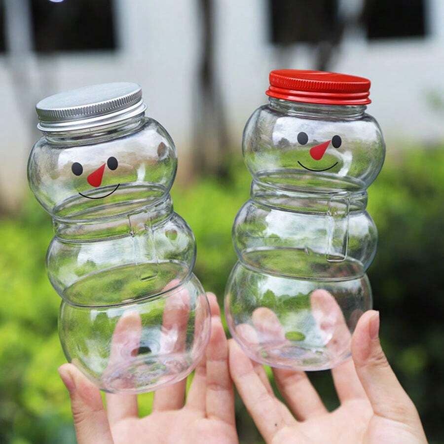 Botellas de jugo de Navidad, tarros con forma de muñeco de nieve Botellas de agua reutilizables de plástico, jarras de caramelos, botellas de leche, recipientes transparentes para hacer jugo, beber Botellas vacías con mini bufandas para fiestas de Navidad, leche, té, bebidas 500ml Decoraciones de Navidad, Regalos de Navidad, Papel de regalo de Navidad, Artículos para fiestas de Navidad, Bolsas de regalo de Navidad, Etiquetas de Navidad