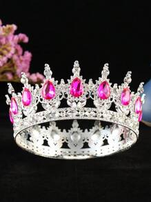 1pc Baroque Style Princess Tiara Jewelry Decor, Round Rhinestone Alloy Bride Crown For Women Wedding, Festival, Birthday Party - Round Crown - View 18