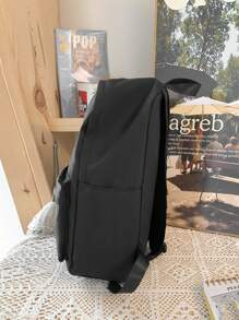 Mochila Escolar Minimalista De Un Solo Color, Ligera Y Con Cremallera, Mochila Para Uso Diario De Bolsillo De Insignia, Con Decoración. Bolsa Para La Escuela, Universidad. Gran Capacidad, Clásica, Casual Para Adolescentes, Estudiantes Universitarias, Niños, Hombres Y Mujeres, Universidad, Escuela Secundaria, Exteriores, Viajes Y Salidas. De Regreso A Clases