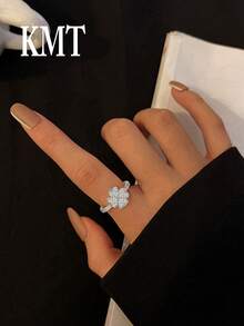 KMT 1 件铜方晶锆石四叶草心形旋转戒指，时尚女士珠宝礼盒 - 愛心四葉草款 - 查看 12