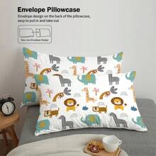 三件套卡通动物图案被套套装（1个被套+2个枕套，不含被芯），柔软舒适，个性化床上用品套装，适用于动物园、男女房、酒店和学校装饰 - KKL-SJT0067 - 查看 6