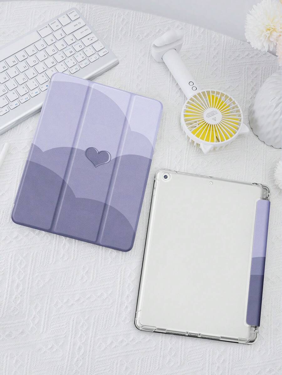 情人节心形色块图案保护壳，适用于带笔架的 iPad，支持自动睡眠/唤醒盖