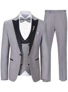 Men's Slim Fit 3 Piece Suit One Button Blazer Jacket Vest Pants Set Square Pocket Suitable For Party Commuting Daily Wear Concert Graduation Season Size XS-3XL Spring New Products Winter Suit Sets For Wedding Dress Concert  Graduation Season - Màu Xám nhạt - Xem 1