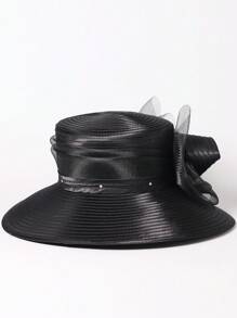 HIMESPORT Mũ tiệc cưới cô dâu cho phụ nữ Mũ nồi thời trang thanh lịch vành rộng phẳng có tấm che nắng Mũ lưỡi trai trang trọng cho nữ - màu đặc - Xem 5