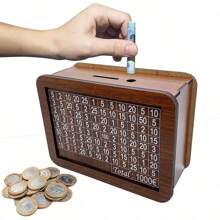 1 hộp tiết kiệm tiền bằng gỗ có bộ đếm kỹ thuật số, heo đất thủ công có khe đựng tiền mặt/hóa đơn, lọ đếm tiền để tiết kiệm và quản lý tài chính - Quà tặng lý tưởng cho bạn bè - heo đất bằng gỗ chất lượng cao, trò chơi tiệc tùng dành cho người lớn thích hợp cho lễ Halloween/Giáng sinh/Lễ Tạ ơn - màu nâu - Xem 2