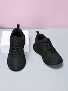 Children, Kids Shoes, Kids Sneakers, Kids Flats, Boys' Sports Shoes, Girls' Sports Shoes, Unisex Kids Breathable Mesh Casual Sports Shoes With Laces, Anti-Slip Running Shoes For Students - Black - View 5