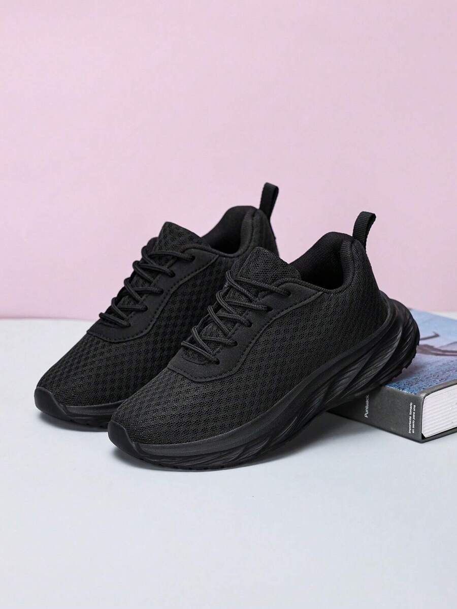 Children, Kids Shoes, Kids Sneakers, Kids Flats, Boys' Sports Shoes, Girls' Sports Shoes, Unisex Kids Breathable Mesh Casual Sports Shoes With Laces, Anti-Slip Running Shoes For Students - Black - View 1