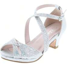 Girl's Rhinestone Criss Cross Ankle Strap Chunk Heel Sandals - Bạc - Xem 2