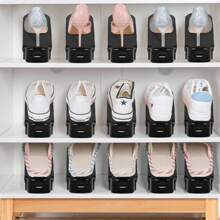 VA-Cerulean Adjustable Shoe Racks White/Black Non-Slip Shoe Holder 3 Height Adjustable PP Double Layer Shoe Stacker Set Space Saving Shoe Storage, 10 Pieces / 30 Pieces - Black - View 2