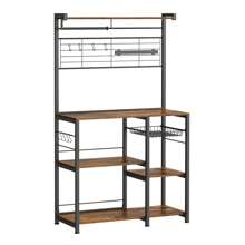 VASAGLE Kitchen Baker's Rack, Microwave Stand, Coffee Bar With Magnetic Knife Holder, Kitchen Storage Shelf, Wire Basket, Kitchen Paper Holder, 12 Hooks - Brown - View 1