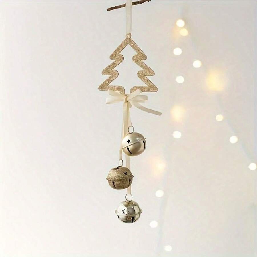 1 dây chuông trang trí Giáng sinh với hình thiên thần năm cánh và mặt dây chuyền chuông cây thông Noel để trang trí cây thông Noel ngày lễ, trang trí phòng, trang trí nhà cửa, trang trí cảnh, trang trí lễ hội, trang trí ngày lễ, trang trí Giáng sinh, quà tặng Giáng sinh - Vàng - Xem 1