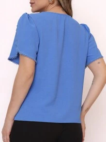 Smile Fashion Women's Blouse Short Sleeve Dune Fabric - Blue - View 3