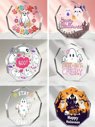 1pc, Spooky Season Acrylic Plaque, Cute Ghost Decorations For Halloween Parties - Holiday Table Decoration - Party Favor, Desk Decorations Supplies,Christmas Decor