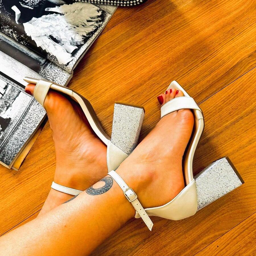 Luxor Women's White Heel Sandal With Glitter - 9cm - 白色 - 查看 1