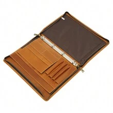 YUNRUX Safekeepers Konferenzmappe A4 Leder,Schreibmappe a4  a4 Leder ringbuch, Legierter Doppel-Reißverschluss Arbeitsmappe aus Leder, Geschenk für ihn Schwarz mit Prägung,Braun - Braun - Übersicht 5