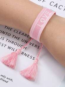 欧美风格编织带字母刺绣流苏情侣手链 - 編織手鍊 - 查看 4