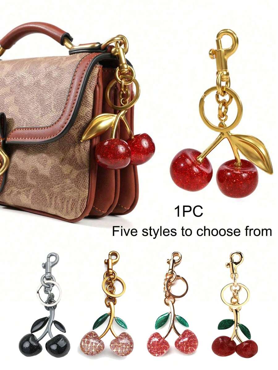 1 mặt dây chuyền hình quả anh đào, mặt dây chuyền pha lê hình quả anh đào lớn mới về, mặt dây chuyền móc chìa khóa, móc chìa khóa lấp lánh có kẹp cho túi xách, phụ kiện bằng nhựa và kim loại lấp lánh cho ví và túi xách dành cho phụ nữ móc chìa khóa hình quả anh đào, mặt dây chuyền hình quả anh đào - Nhiều màu - Xem 1