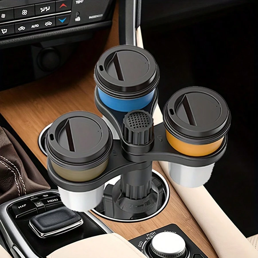 Upgraded Multi-Function Car Cup Holder, One-Time Expansion Can Accommodate Three Cups, Extendable Base Stable Without Shaking - Black - View 1